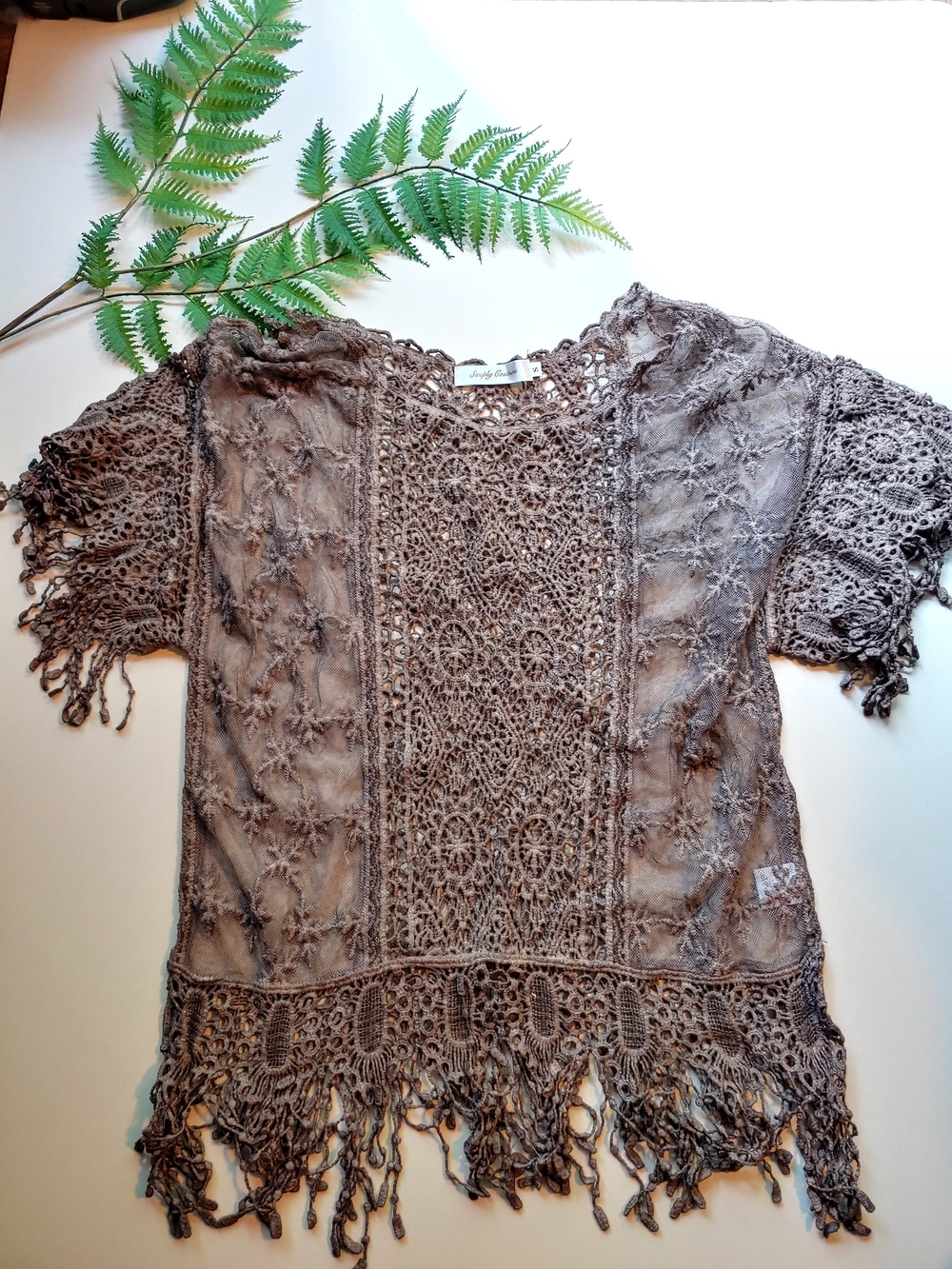 Vintage Y2K Simply Couture Sheer Brown Lace & Crochet Top - Size S